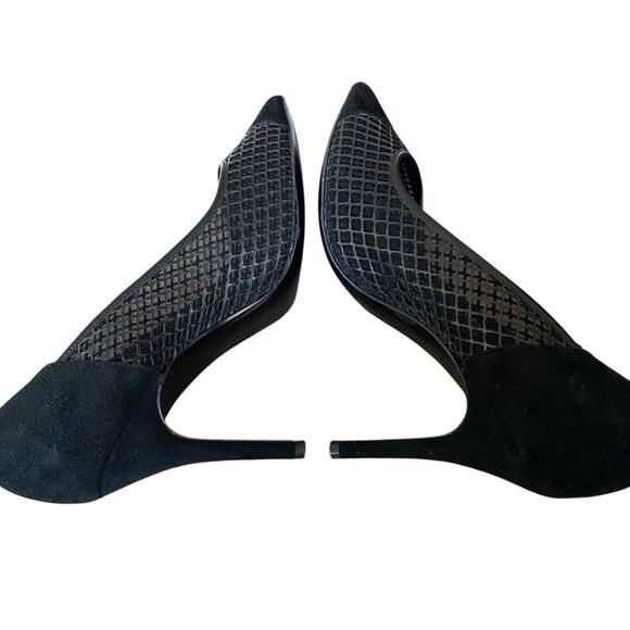 Salvatore Ferragamo Renita Mesh Black Suede Pump Heels Point Toe size 7.5 - Picture 7 of 10